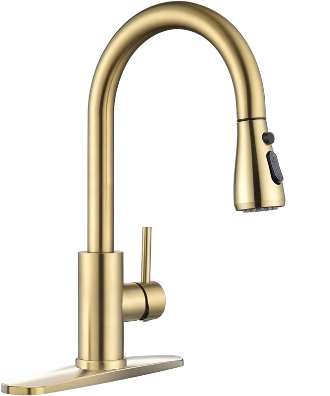 Brushed Gold Kitchen Sink Faucet with Pull Down Sprayer