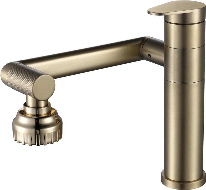 Bathroom Sink Faucets Single Hole stainless steel Material Brushed Gold Round Body