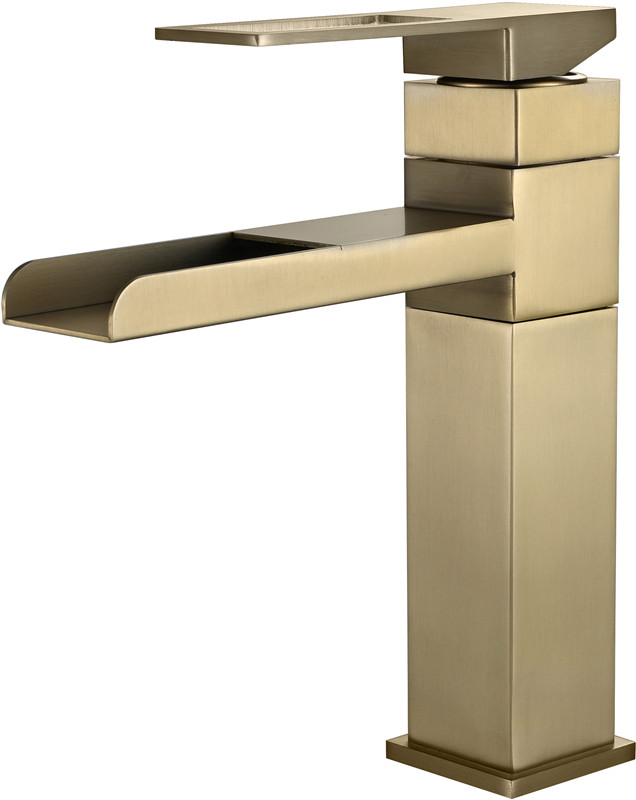 Bathroom Sink Faucets Single Hole stainless steel Material Brushed Gold Square Body Waterfall Style