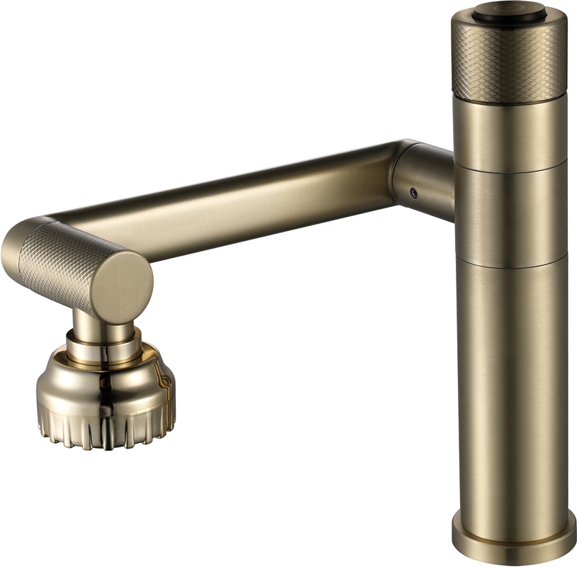 Press Button with Digital Display Function 1080 Degree Swivel Spout Bathroom Faucets Brushed Gold